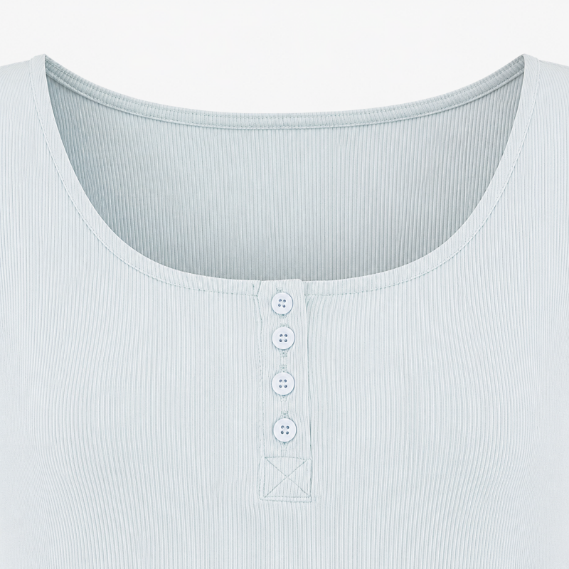 Ladies Scoop Neck Button Short Sleeve Top