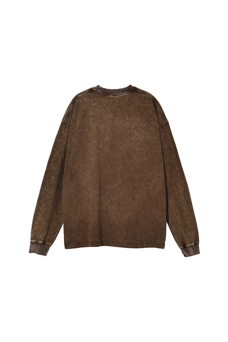 Men Spring 250G Wax Washed Oversized Long Sleeve T-Shirt