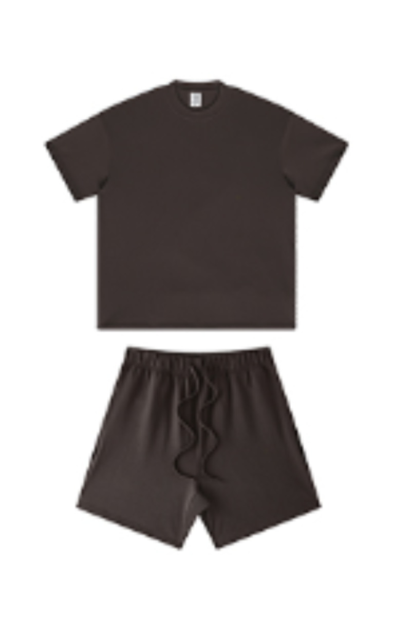 Unisex Summer Heavy Solid Outdoor Street Tee & Shorts Set