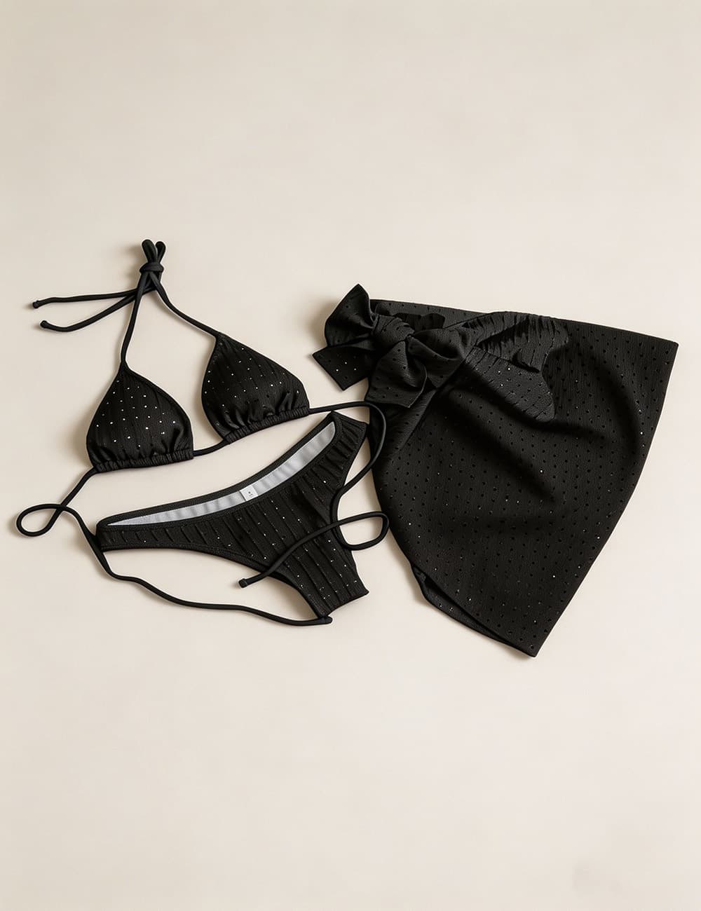 Ladies Solid Color Halter Triangle Bikini Set with Cover Up