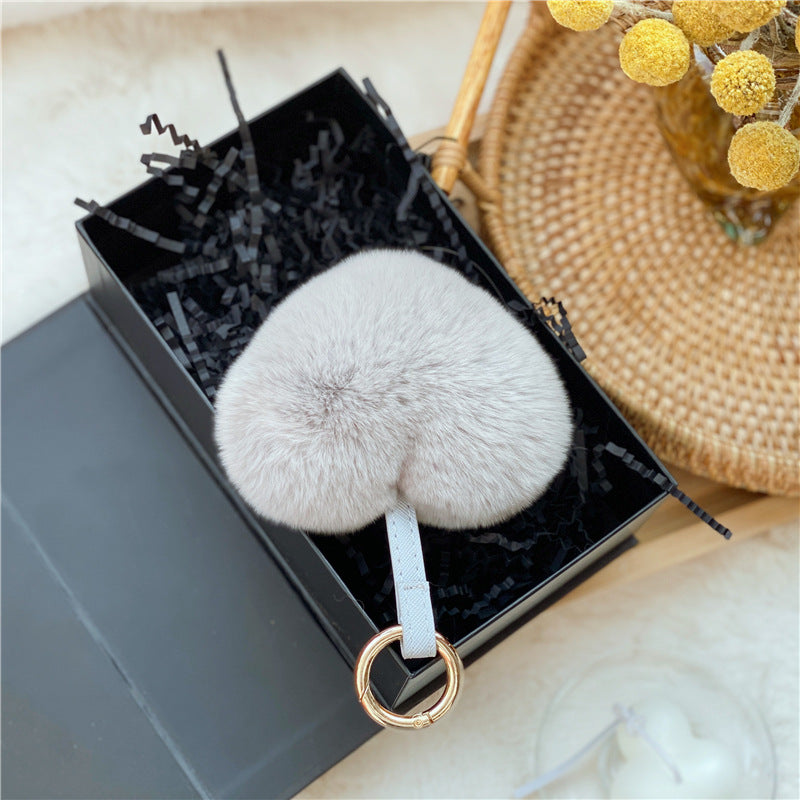 Heart Shaped Faux Mink Pandent Key Ring SKAC4104