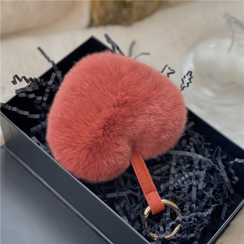 Heart Shaped Faux Mink Pandent Key Ring SKAC4104