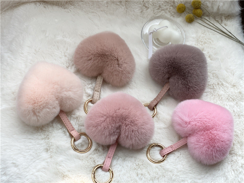 Heart Shaped Faux Mink Pandent Key Ring SKAC4104