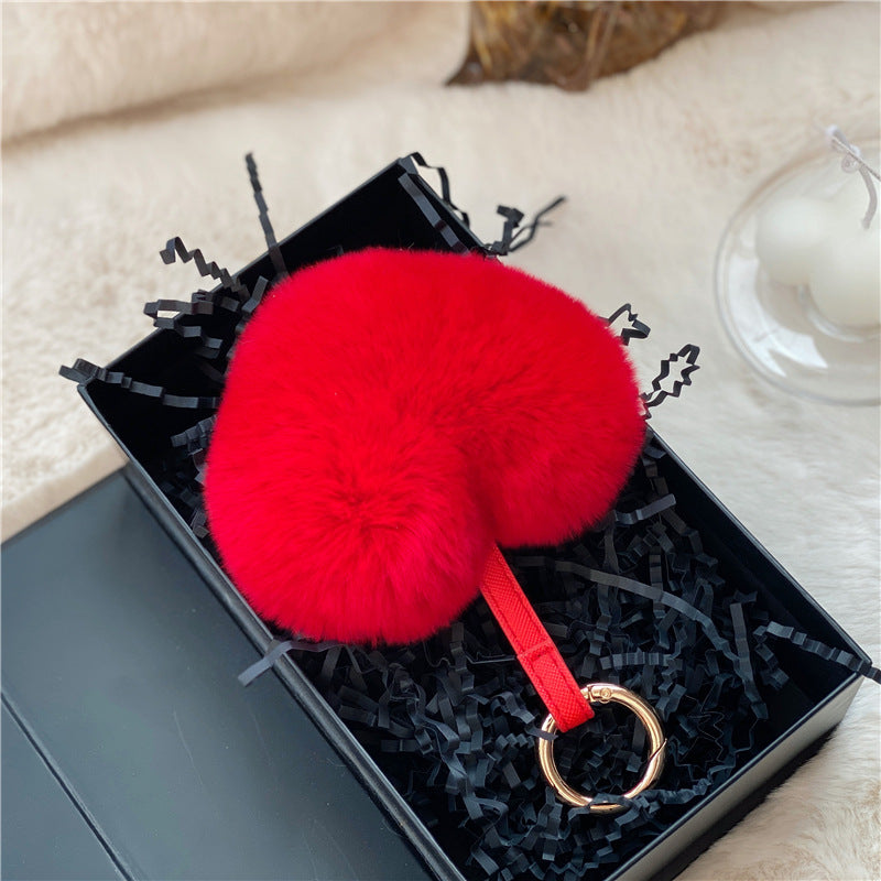 Heart Shaped Faux Mink Pandent Key Ring SKAC4104