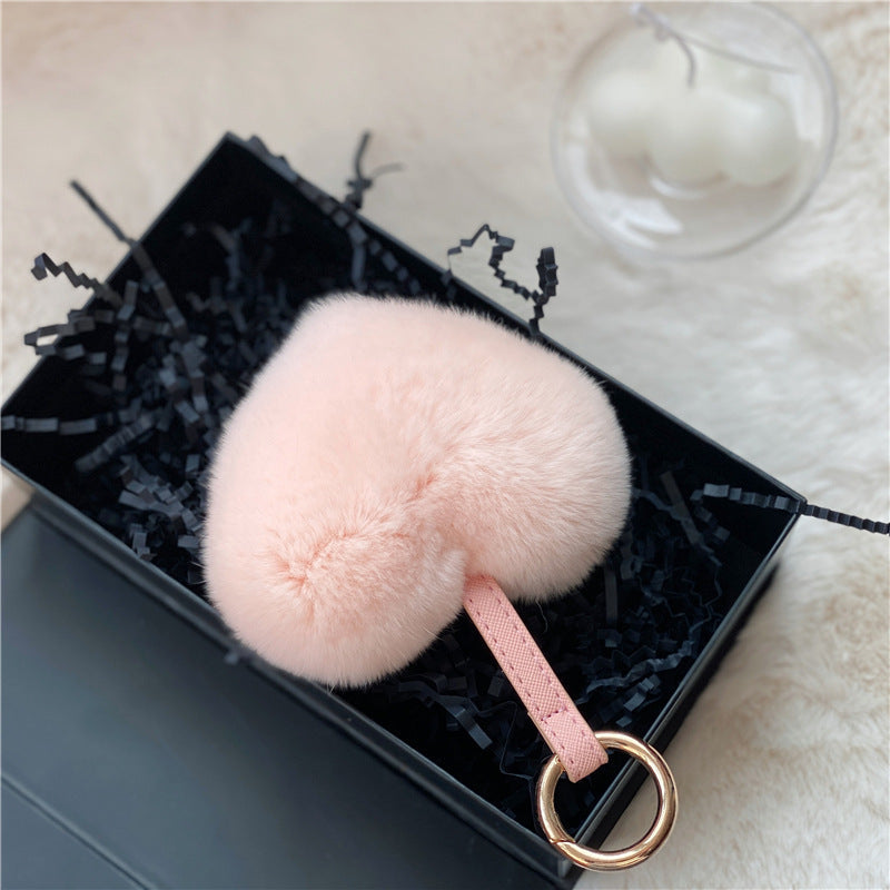 Heart Shaped Faux Mink Pandent Key Ring SKAC4104