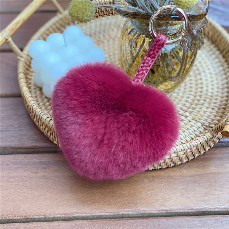Heart Shaped Faux Mink Pandent Key Ring SKAC4104