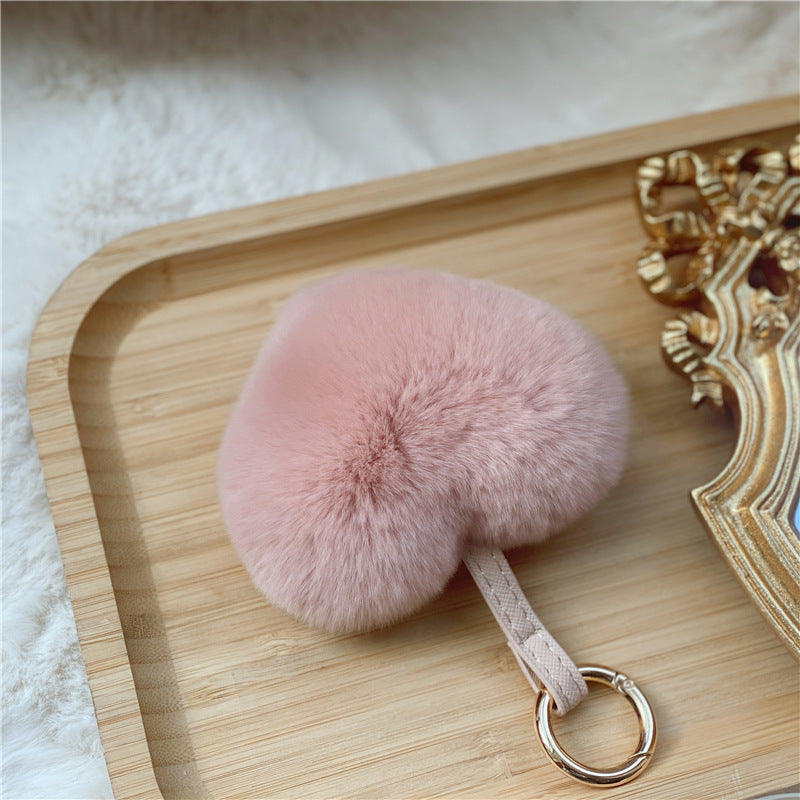 Heart Shaped Faux Mink Pandent Key Ring SKAC4104