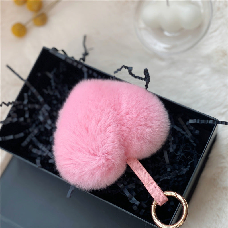 Heart Shaped Faux Mink Pandent Key Ring SKAC4104