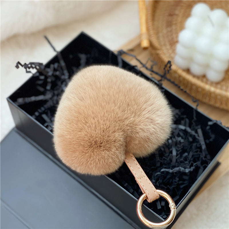 Heart Shaped Faux Mink Pandent Key Ring SKAC4104
