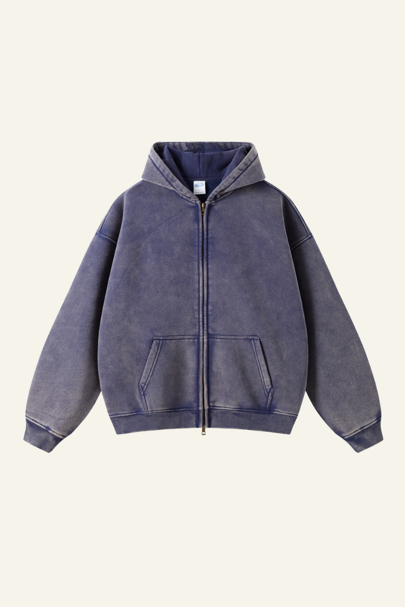 Men's Fall Clothing Wax-Dyed Vintage Solid Hoodie Jacket