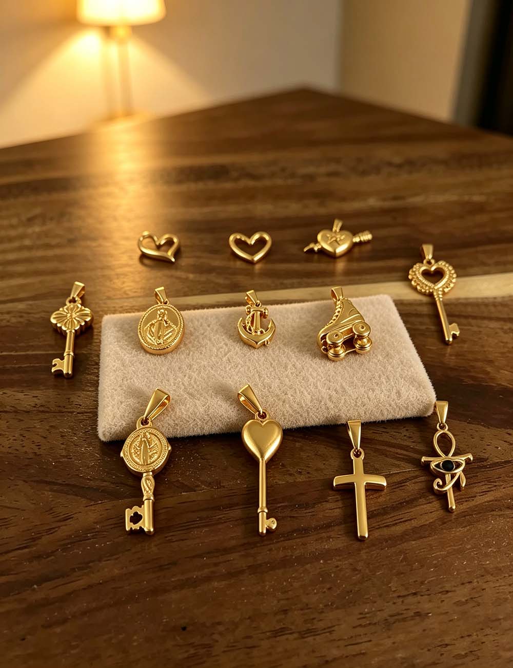 Ladies Heart Key Cross Gold Plated Pendant Charms