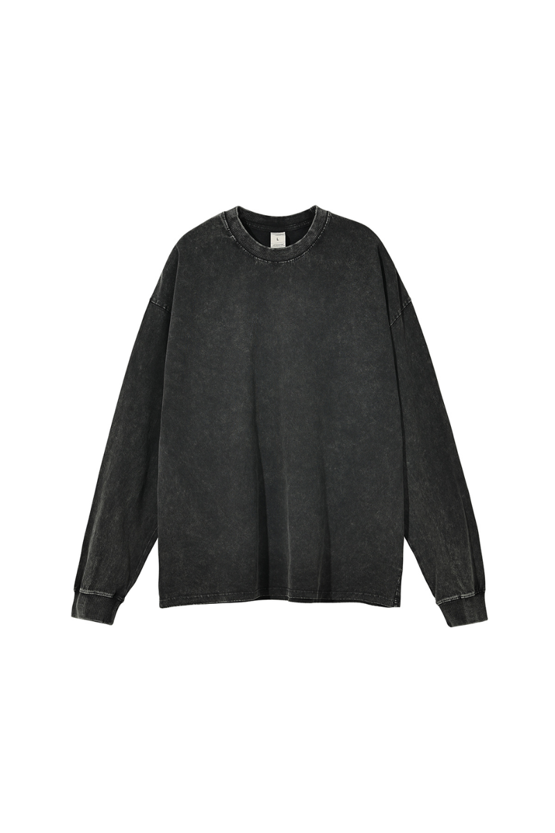 Unisex Fall Clothing 250G Cotton Wax Washed Long Sleeve Tee