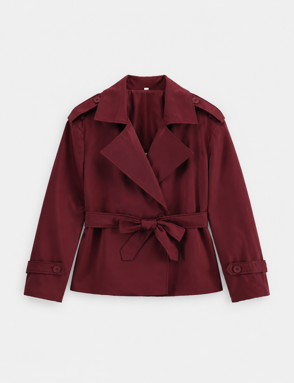 Ladies Lapel Collar Belted Short Trench Coat