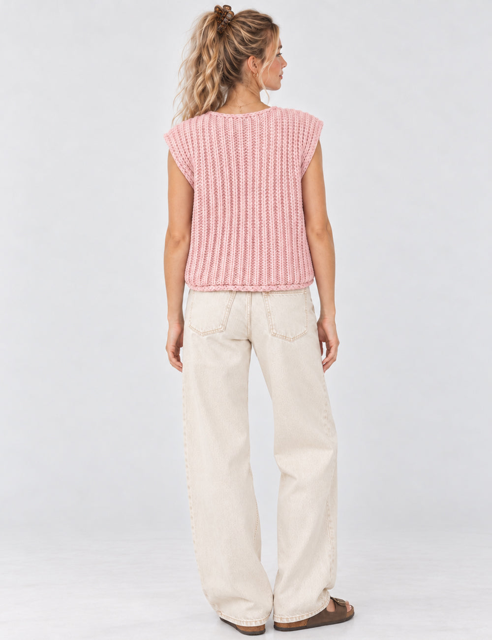 Ladies Chunky Open Knit Sweater Vest