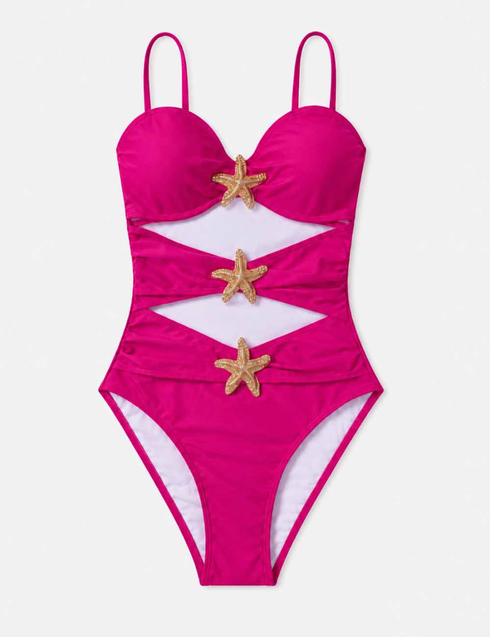 Ladies Gold Starfish Embellishment One Piece Swimsuit