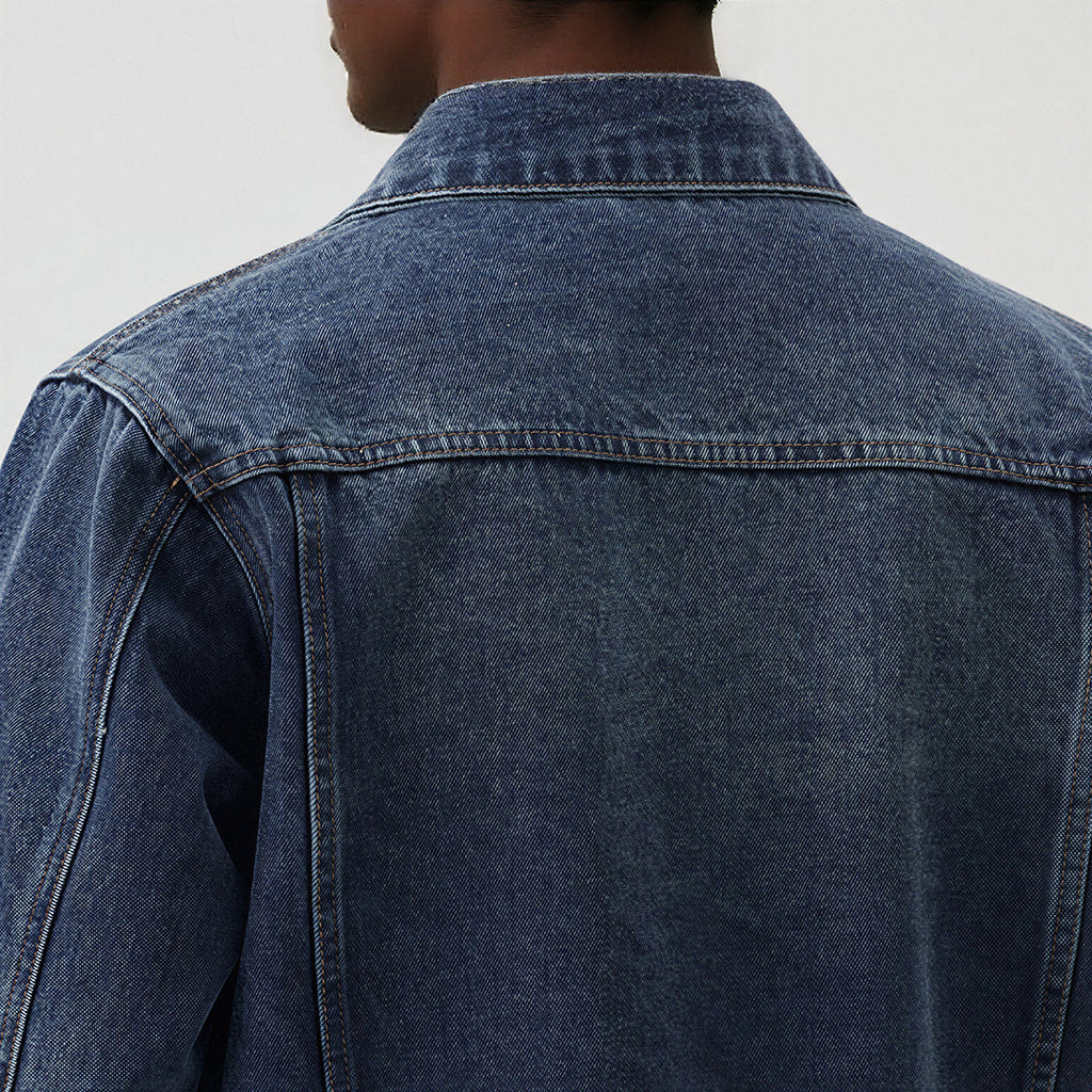 Men's Classic Pointed Collar Washed Denim Trucker Jacket
