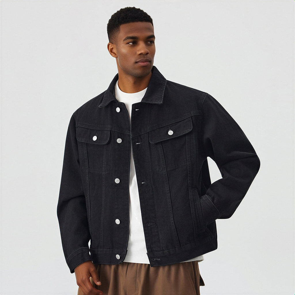 Men's Classic Pointed Collar Washed Denim Trucker Jacket