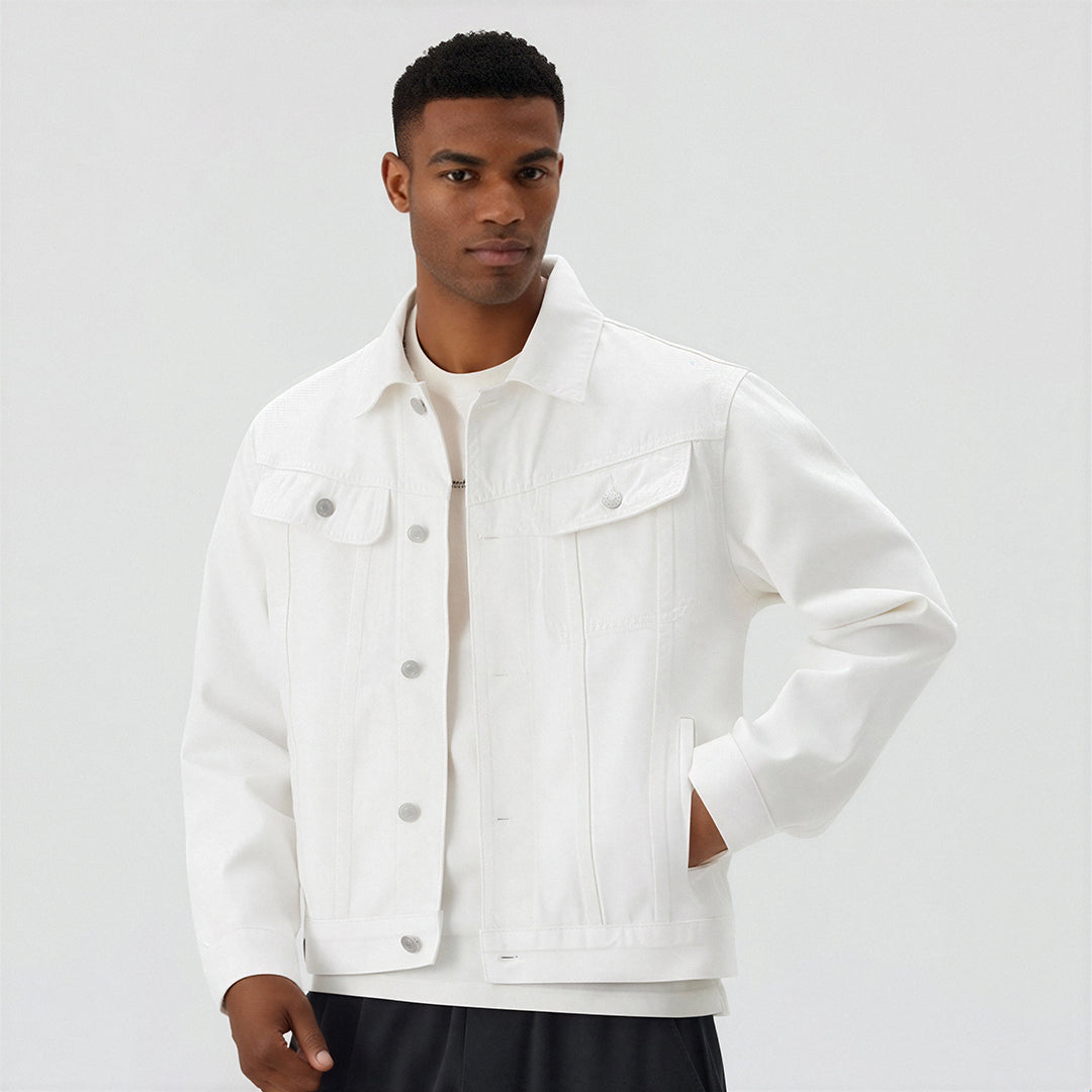Men's Classic Pointed Collar Washed Denim Trucker Jacket