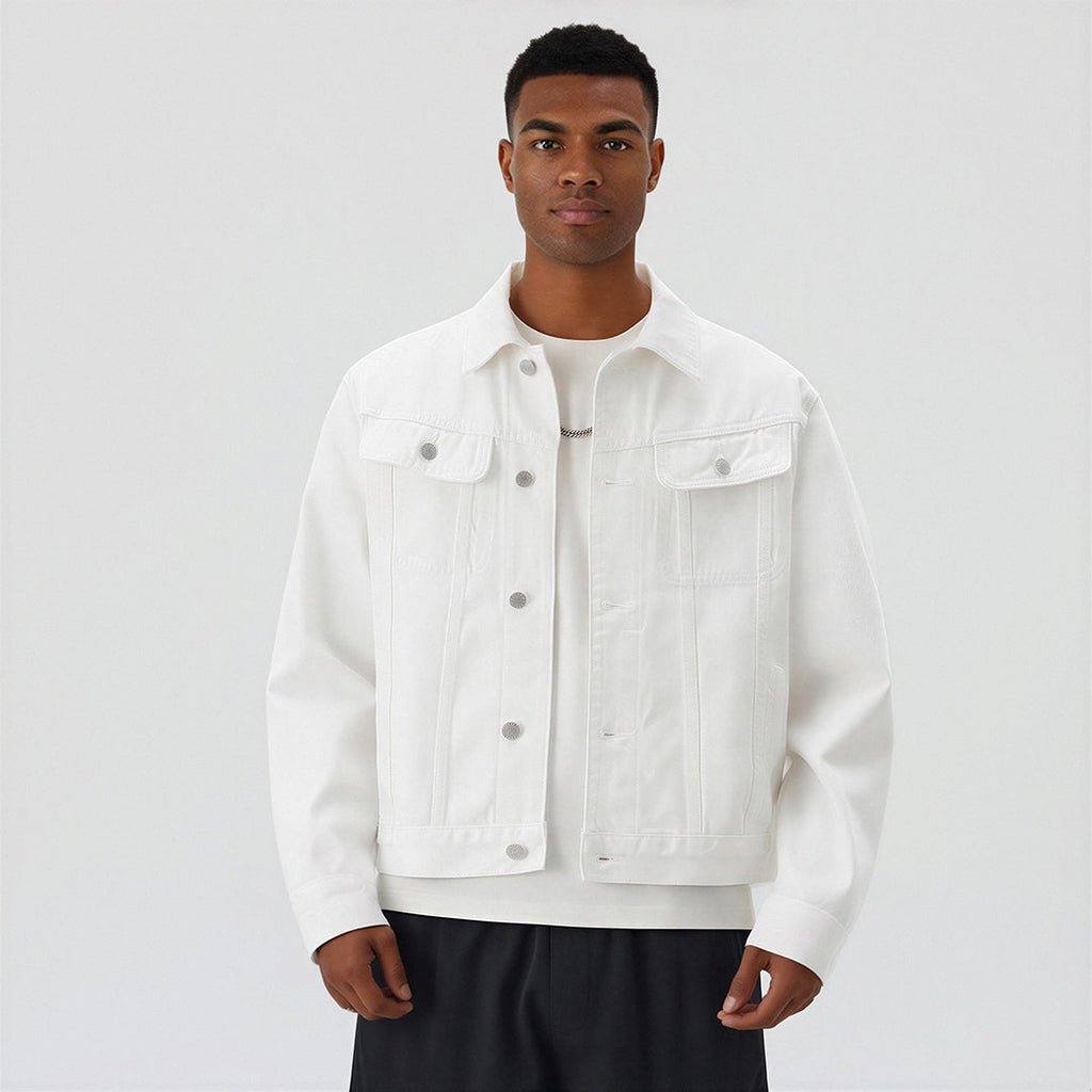Men's Classic Pointed Collar Washed Denim Trucker Jacket