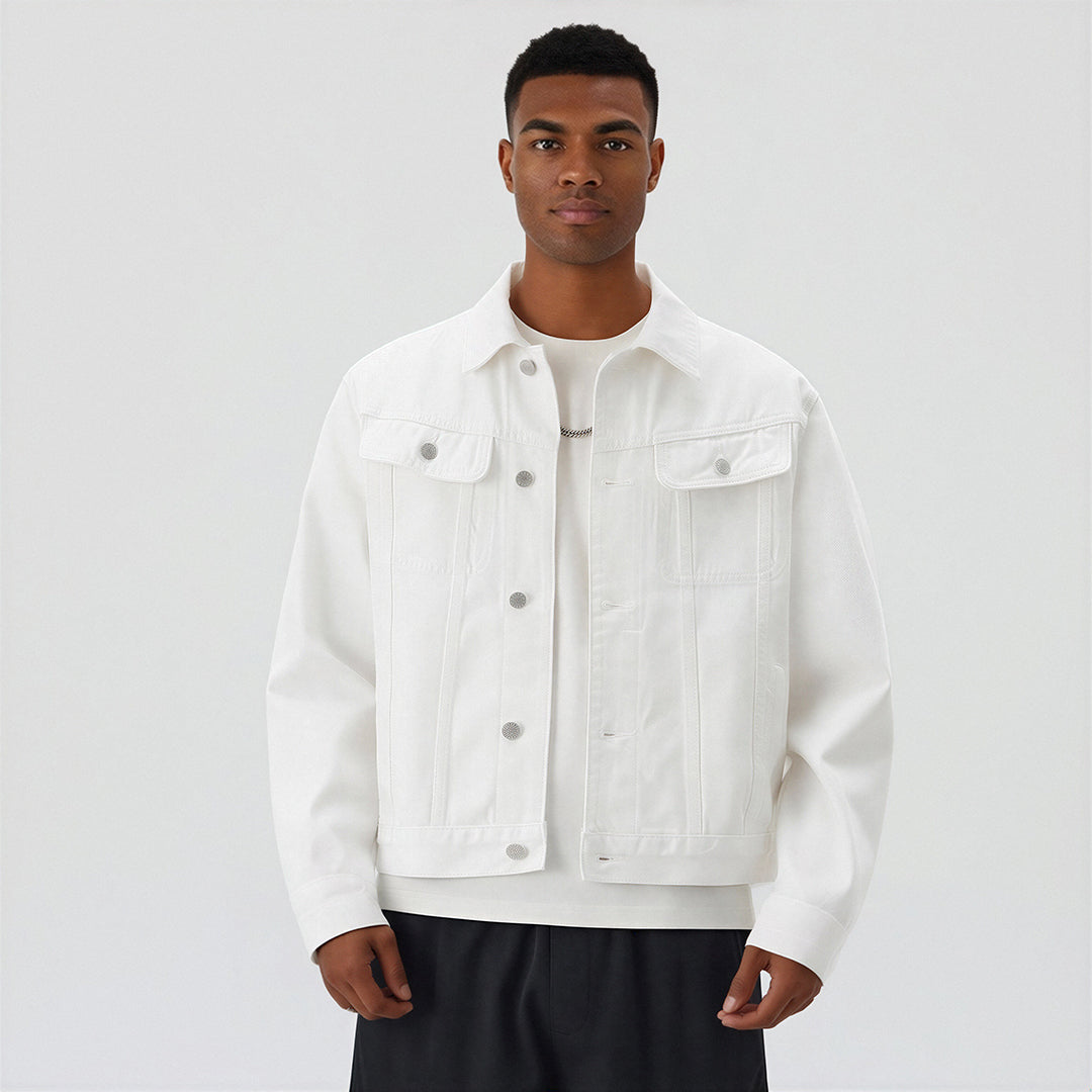 Men's Classic Pointed Collar Washed Denim Trucker Jacket