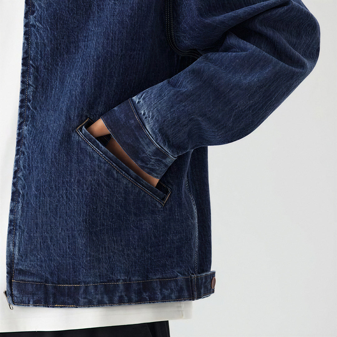 Men's Washed Vintage Washed Denim Workwear Collar Jacket