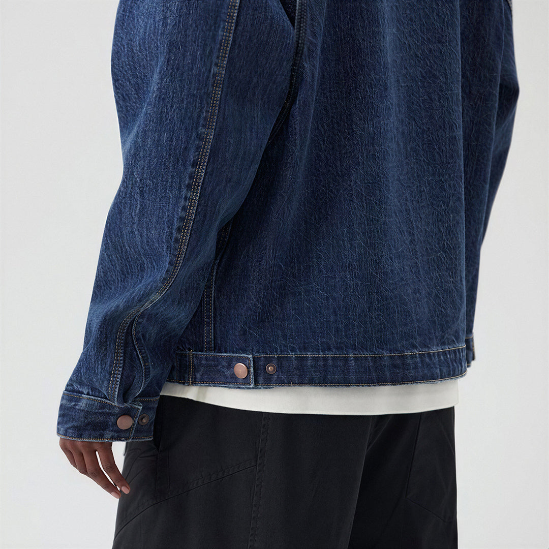 Men's Washed Vintage Washed Denim Workwear Collar Jacket