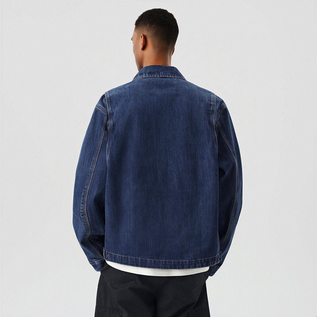 Men's Washed Vintage Washed Denim Workwear Collar Jacket