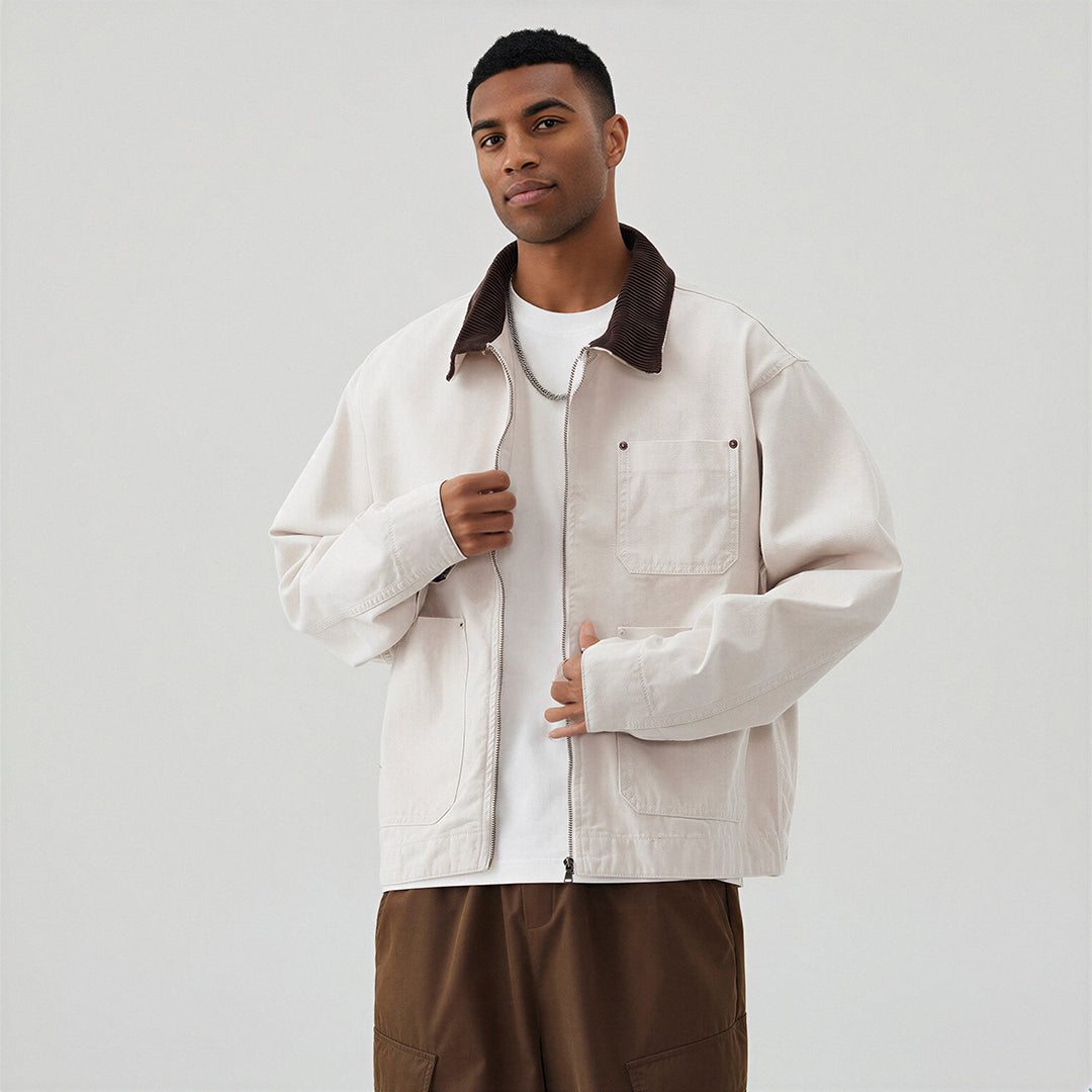 Men's Contrast Collar Corduroy Denim Jacket