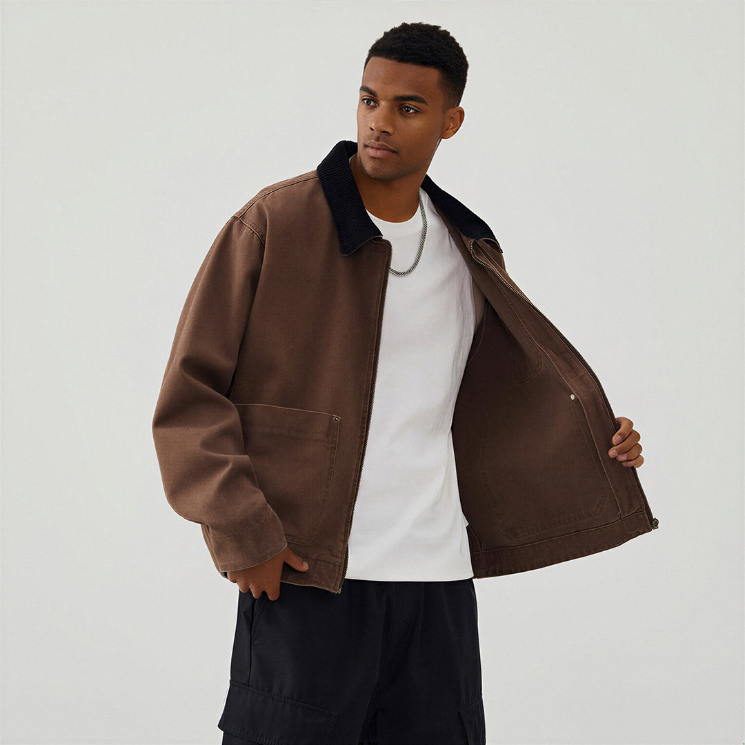 Men's Contrast Collar Corduroy Denim Jacket