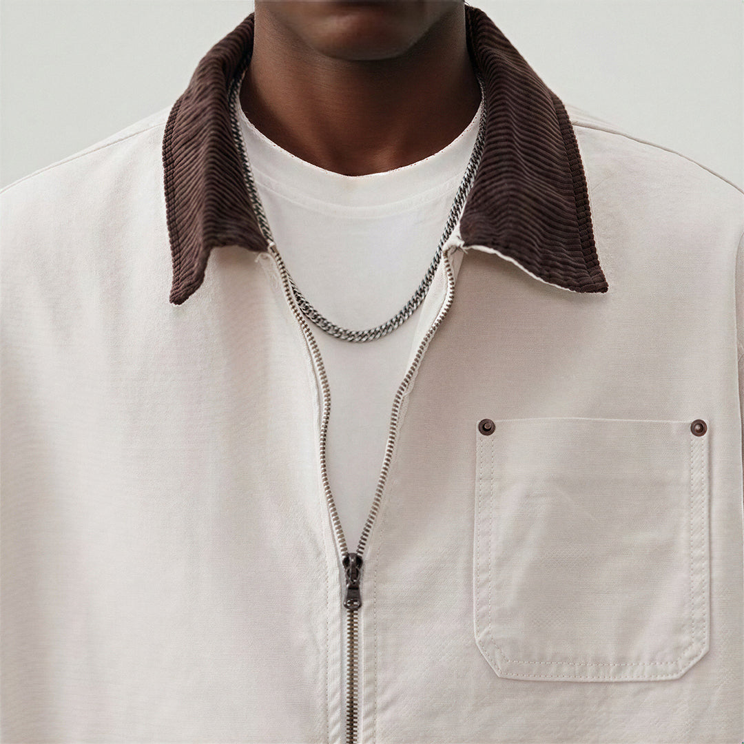 Men's Contrast Collar Corduroy Denim Jacket