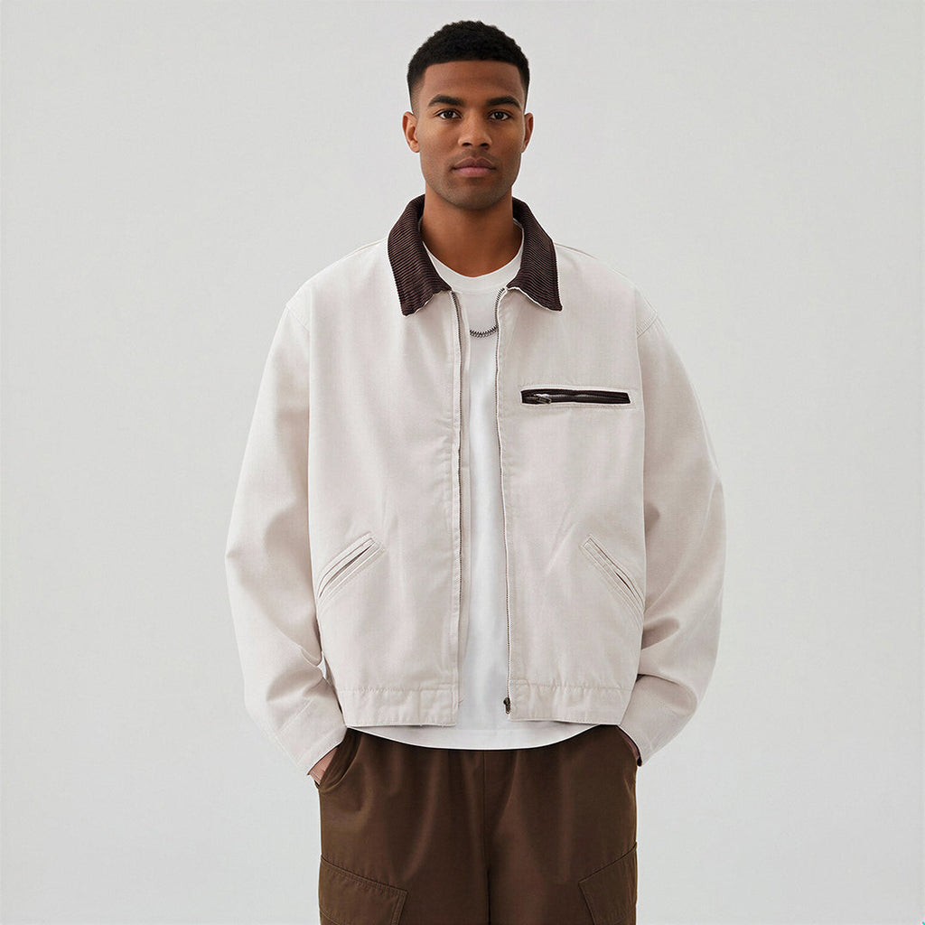 Men's Contrast Corduroy Collar Denim Corduroy Collar Jacket