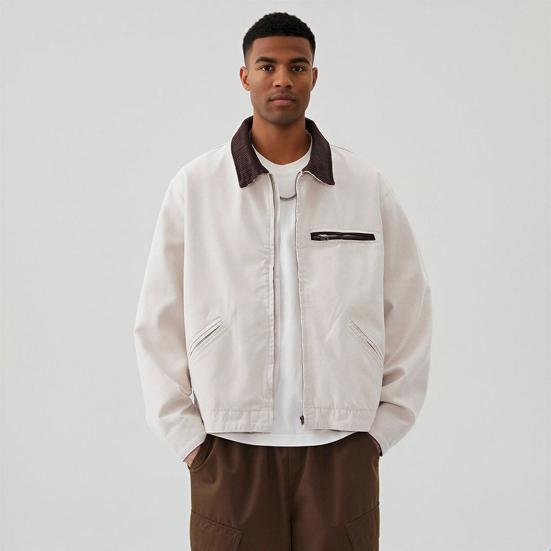 Men's Contrast Corduroy Collar Denim Corduroy Collar Jacket