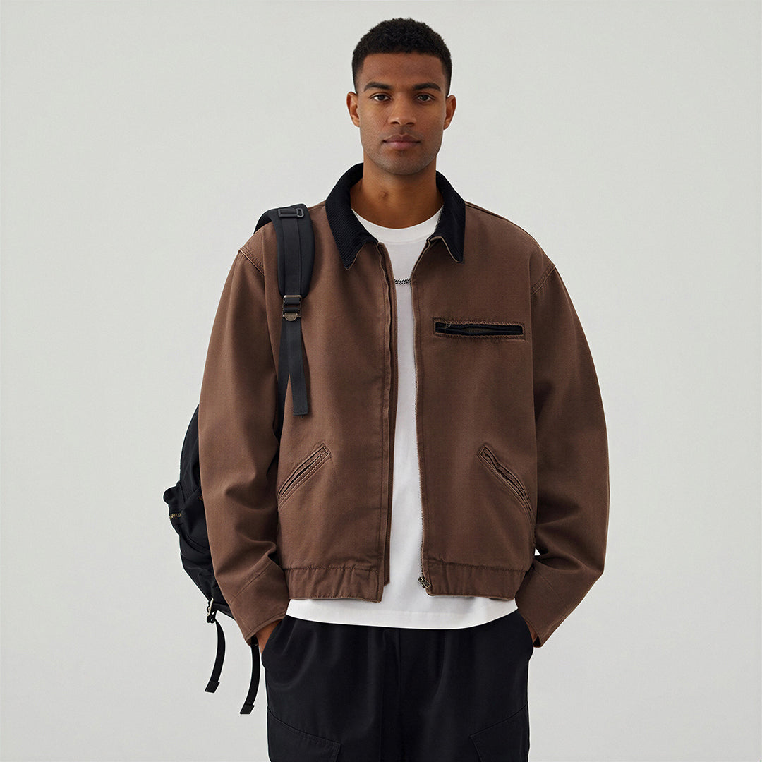 Men's Contrast Corduroy Collar Denim Corduroy Collar Jacket
