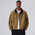Men's Spring Contrast Collar Washed Denim Work Jacket