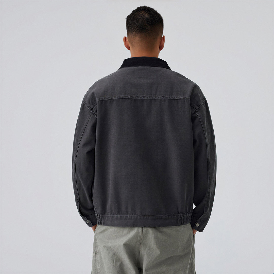 Men's Spring Contrast Collar Washed Denim Work Jacket