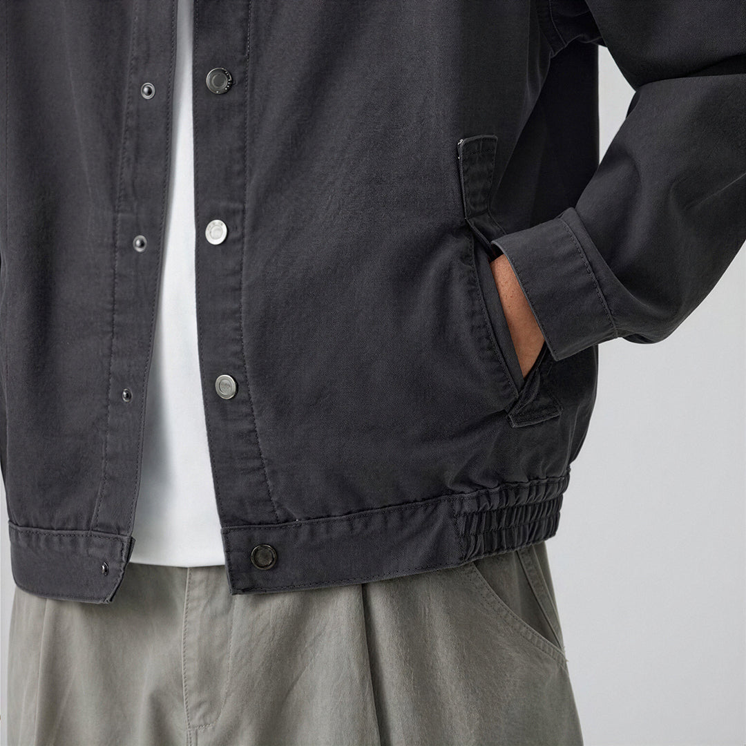 Men's Spring Contrast Collar Washed Denim Work Jacket