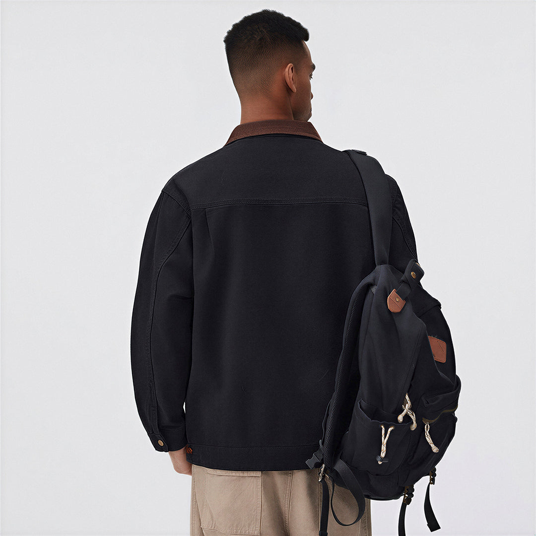 Men's Spring Contrast Collar Washed Denim Work Jacket