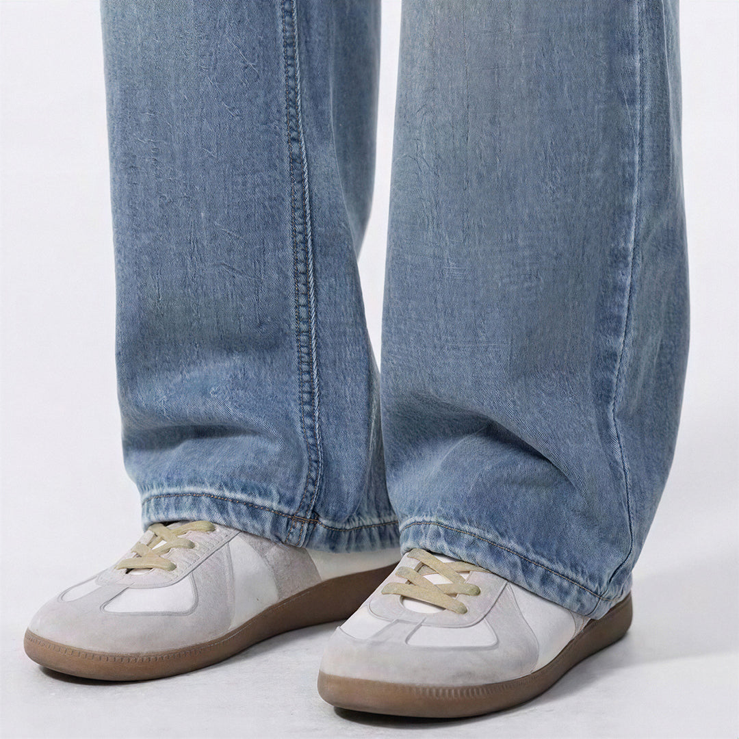 Men's Spring Light Blue Washed Straight Leg Jeans