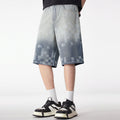 Men's Summer Gradient Pixel Print Straight Denim Shorts
