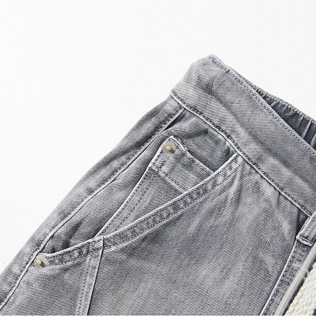 Men's Summer Washed Grey Drawstring Straight Denim Shorts