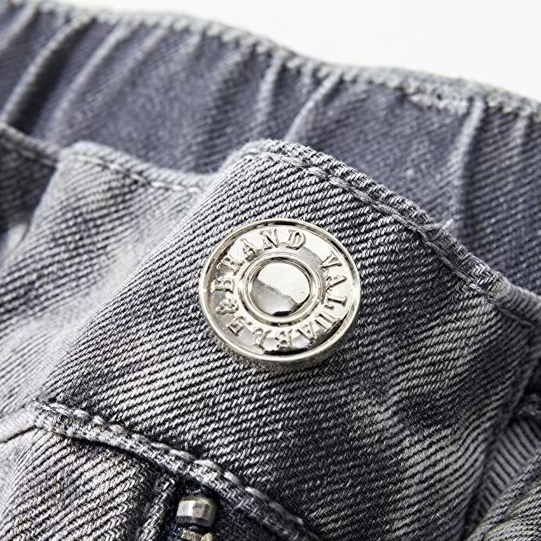 Men's Summer Washed Grey Drawstring Straight Denim Shorts