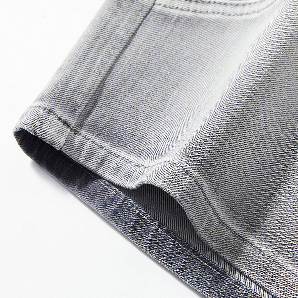 Men's Summer Washed Grey Drawstring Straight Denim Shorts