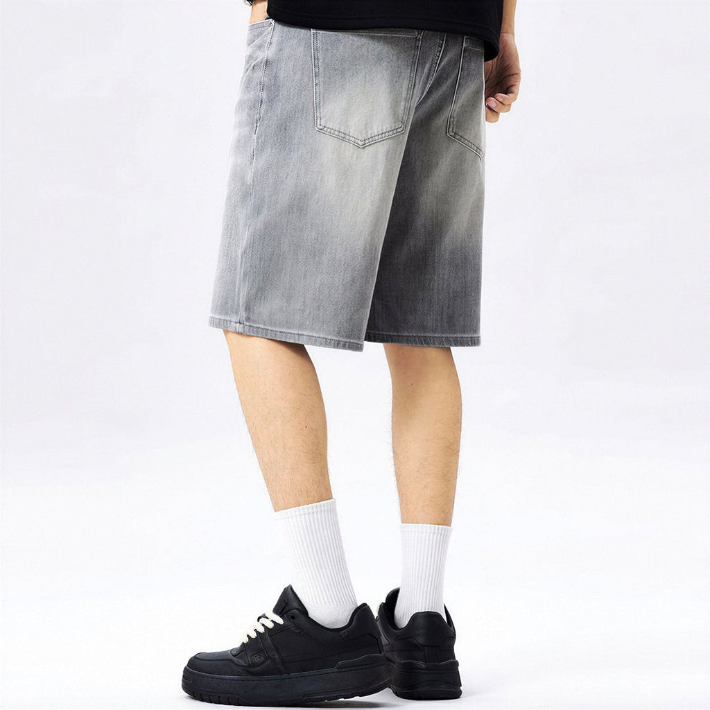 Men's Summer Gray Washed Straight Denim Shorts