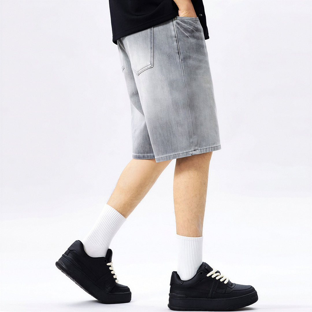 Men's Summer Gray Washed Straight Denim Shorts