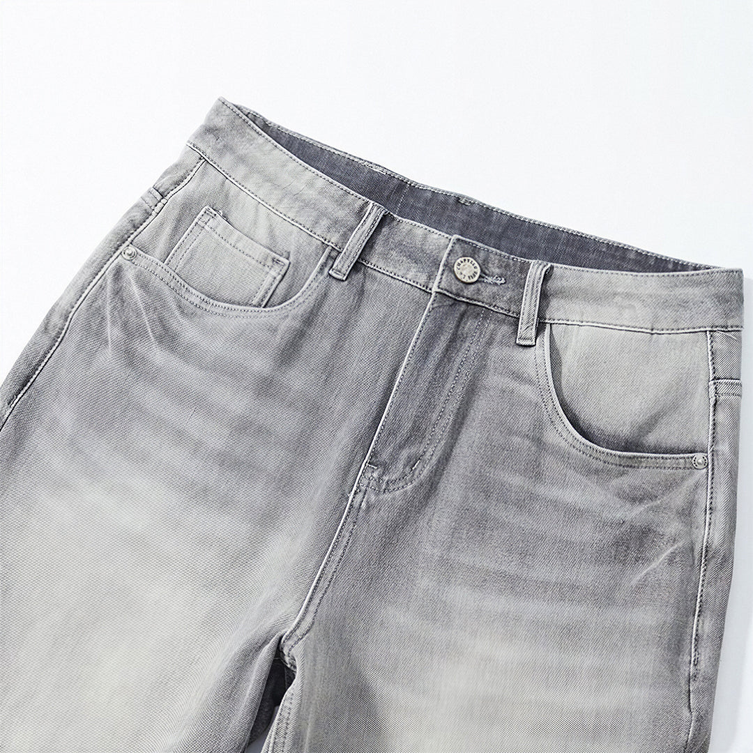 Men's Summer Gray Washed Straight Denim Shorts