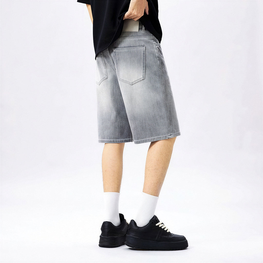 Men's Summer Gray Washed Straight Denim Shorts