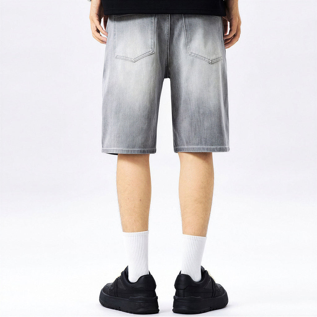 Men's Summer Gray Washed Straight Denim Shorts