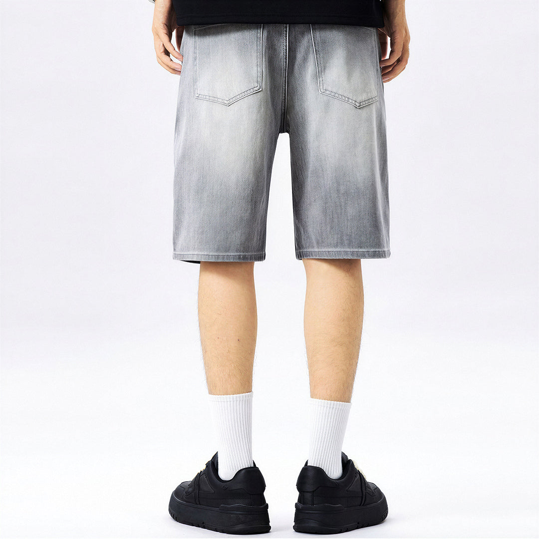 Men's Summer Gray Washed Straight Denim Shorts