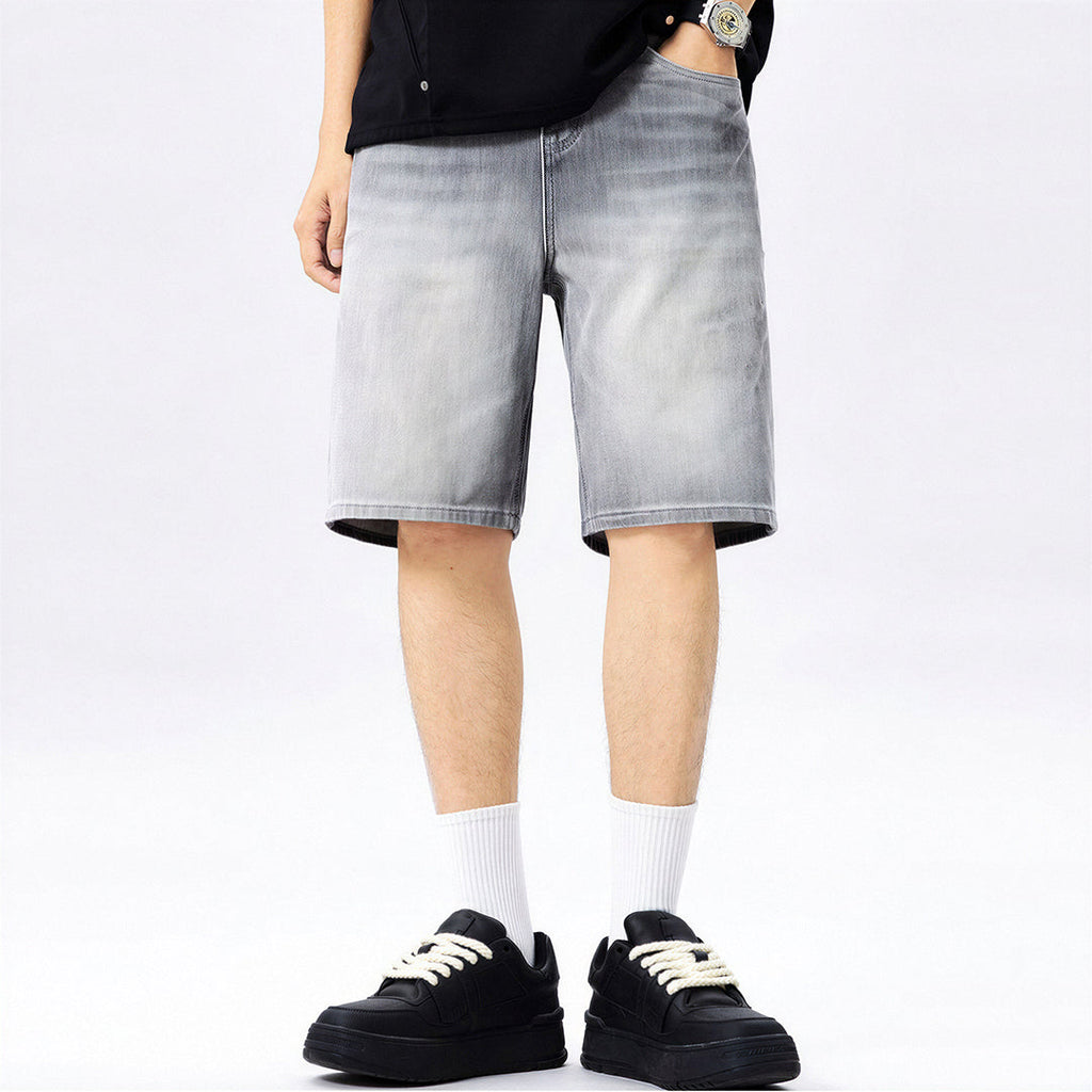 Men's Summer Gray Washed Straight Denim Shorts
