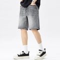 Men's Summer Grey Rhinestone Washed Straight Denim Shorts